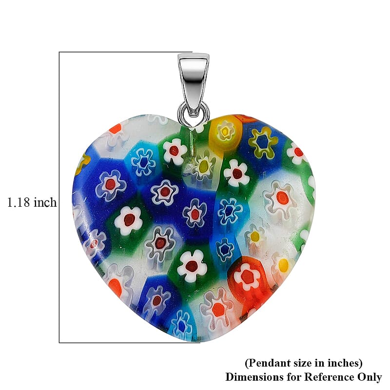 Clear Rainbow Murano Style Heart Pendant in Silvertone with Stainless Steel Necklace (20 Inches)