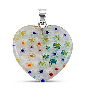 Clear Rainbow Murano Style Heart Pendant in Silvertone with Stainless Steel Necklace (20 Inches)