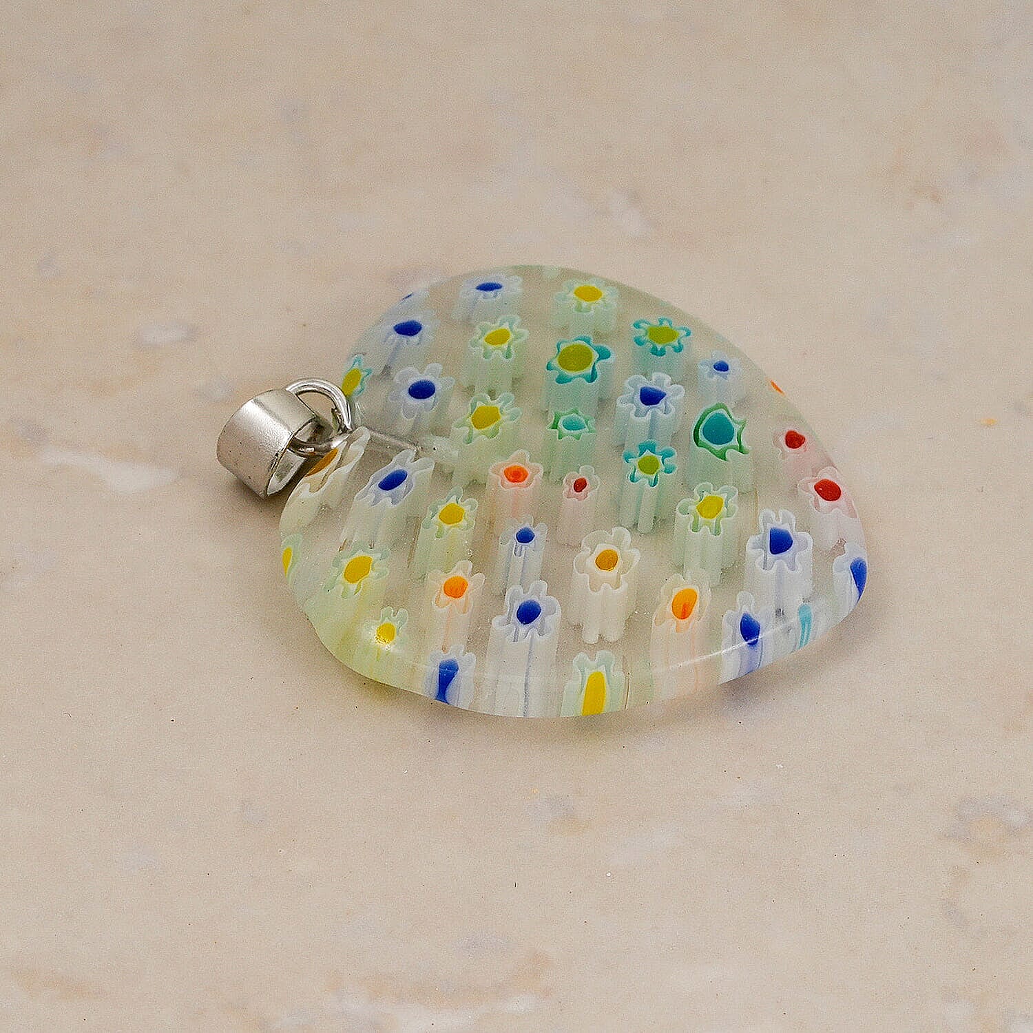 Clear Rainbow Murano Style Heart Pendant in Silvertone with Stainless Steel Necklace (20 Inches)