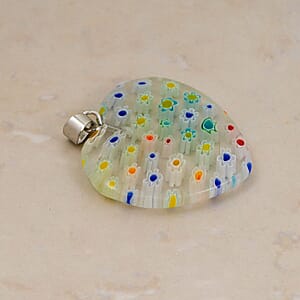 Clear Rainbow Murano Style Heart Pendant in Silvertone with Stainless Steel Necklace (20 Inches)