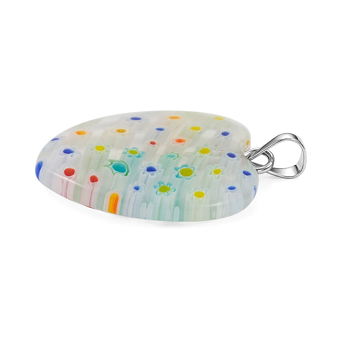 Clear Rainbow Murano Style Heart Pendant in Silvertone with Stainless Steel Necklace (20 Inches)