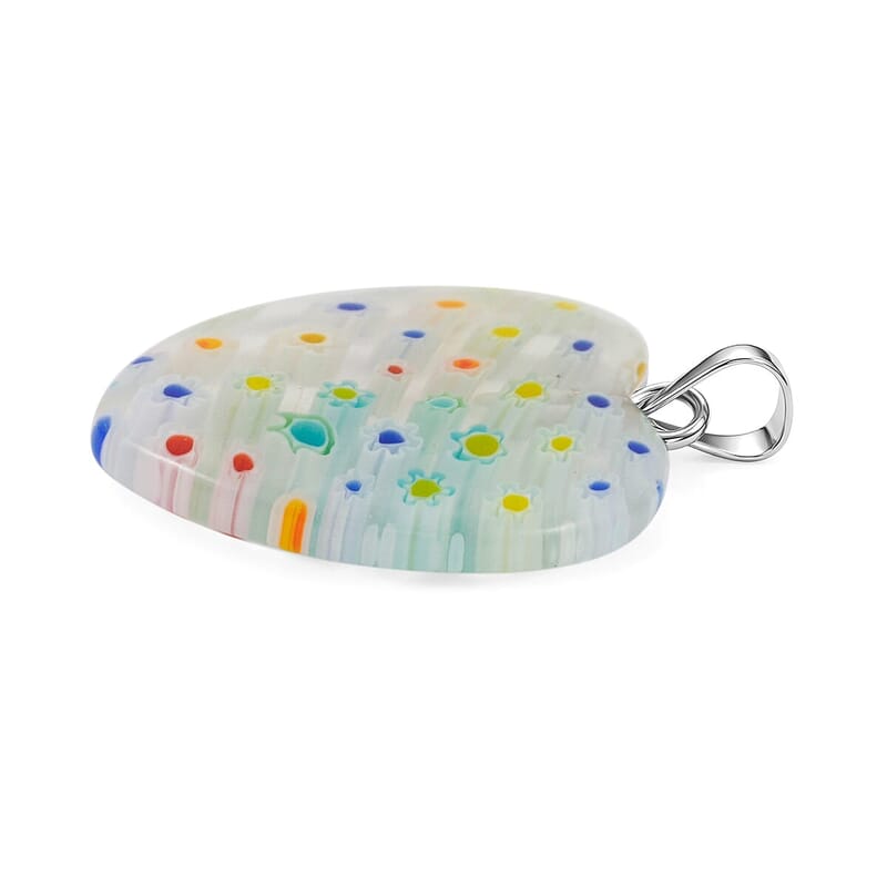Clear Rainbow Murano Style Heart Pendant in Silvertone with Stainless Steel Necklace (20 Inches)