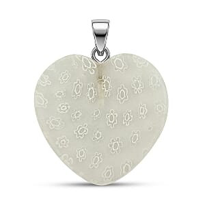 Clear White Murano Style Heart Pendant in Silvertone with Stainless Steel Necklace (20 Inches)