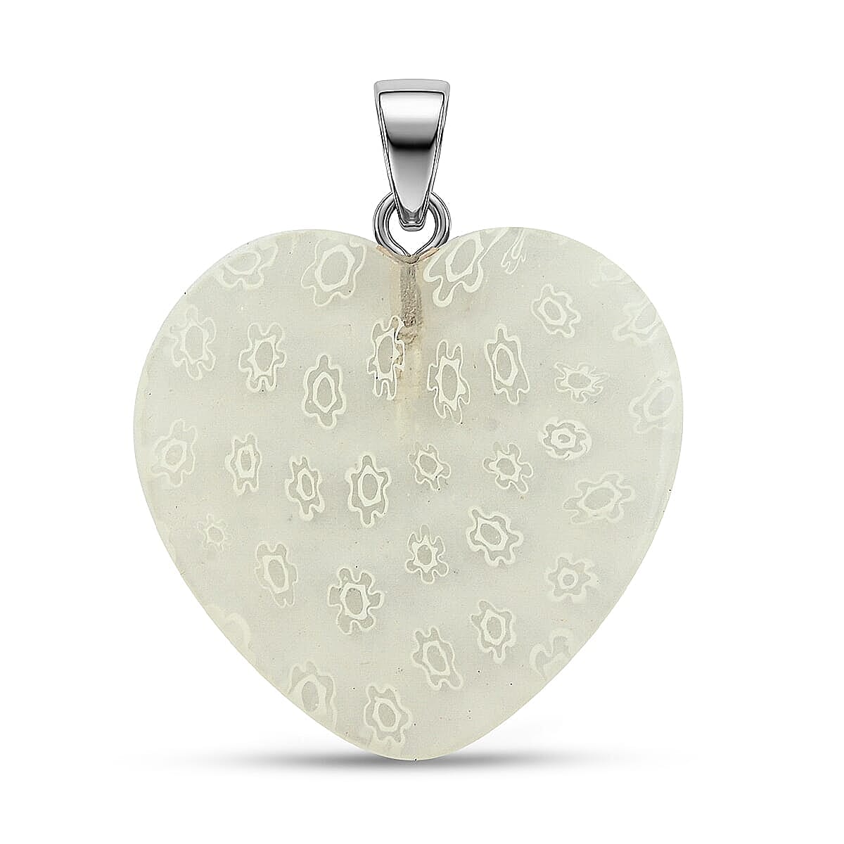 Clear White Murano Style Heart Pendant in Silvertone with Stainless Steel Necklace (20 Inches) image number 4