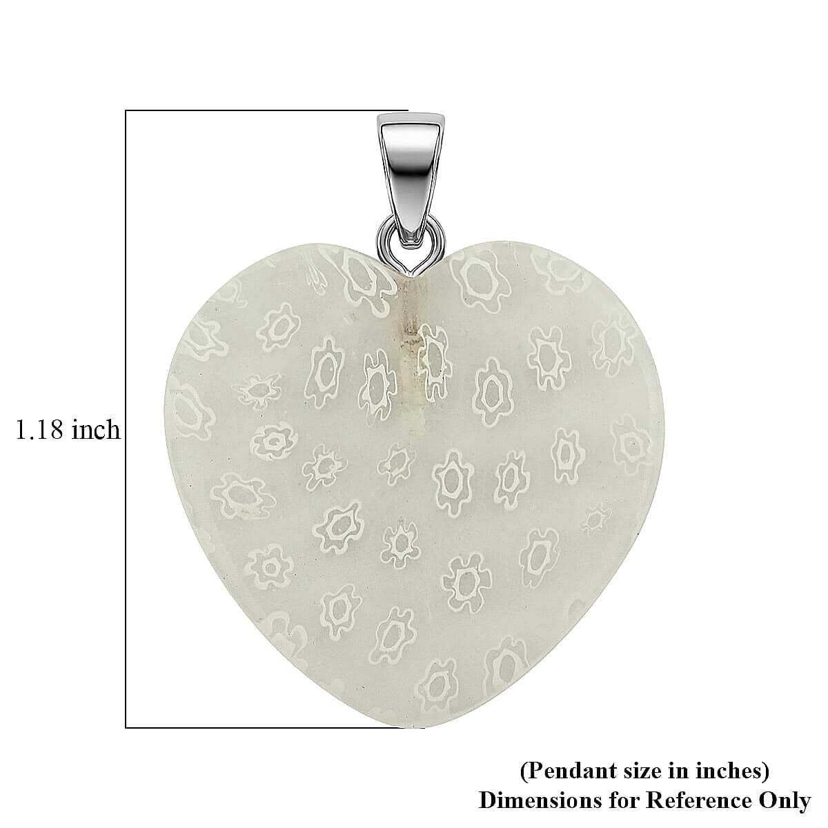 Clear White Murano Style Heart Pendant in Silvertone with Stainless Steel Necklace (20 Inches) image number 5