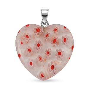 Clear Red Murano Style Heart Pendant in Silvertone with Stainless Steel Necklace (20 Inches)