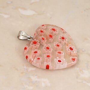 Clear Red Murano Style Heart Pendant in Silvertone with Stainless Steel Necklace (20 Inches)