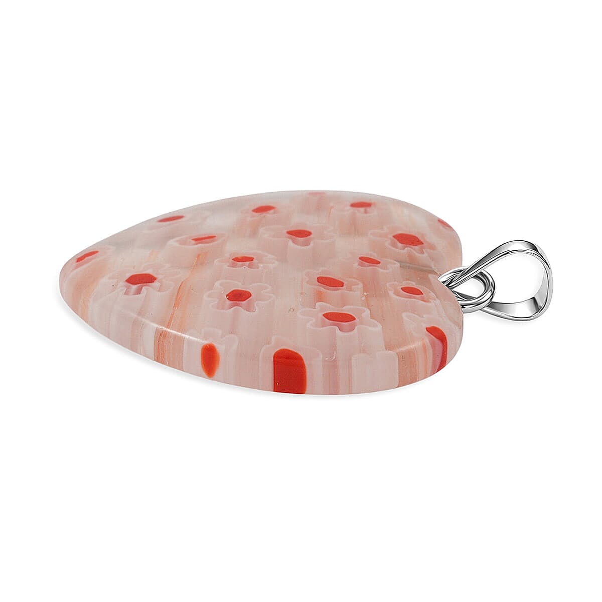 Clear Red Murano Style Heart Pendant in Silvertone with Stainless Steel Necklace (20 Inches) image number 3