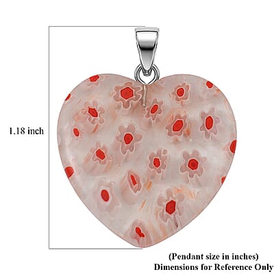 Clear Red Murano Style Heart Pendant in Silvertone with Stainless Steel Necklace (20 Inches)