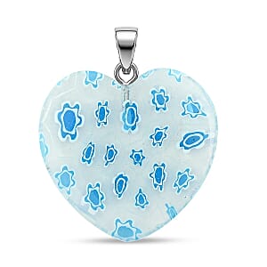 Clear Blue Murano Style Heart Pendant in Silvertone with Stainless Steel Necklace (20 Inches)