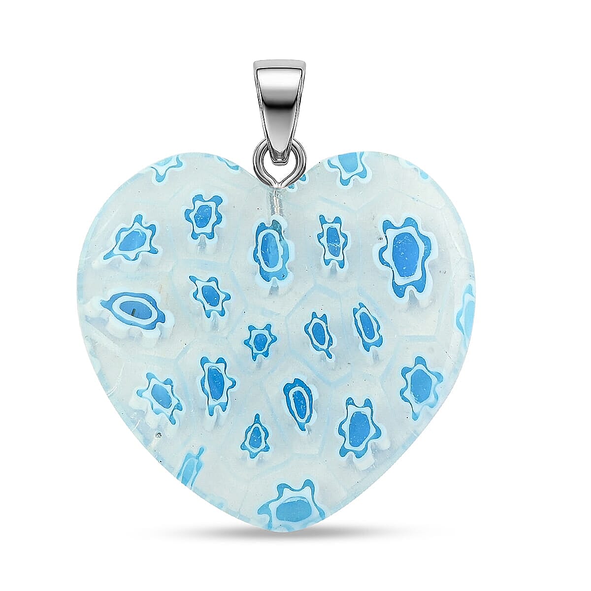 Clear Blue Murano Style Heart Pendant in Silvertone with Stainless Steel Necklace (20 Inches) image number 4