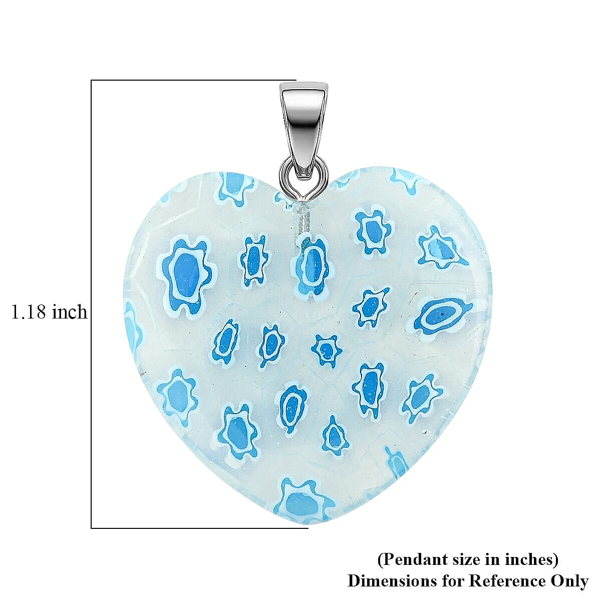 Clear Blue Murano Style Heart Pendant in Silvertone with Stainless Steel Necklace (20 Inches) image number 5