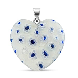 Clear Dark Blue Murano Style Heart Pendant in Silvertone with Stainless Steel Necklace (20 Inches)