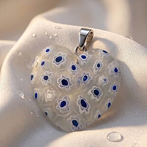 Clear Dark Blue Murano Style Heart Pendant in Silvertone with Stainless Steel Necklace (20 Inches)