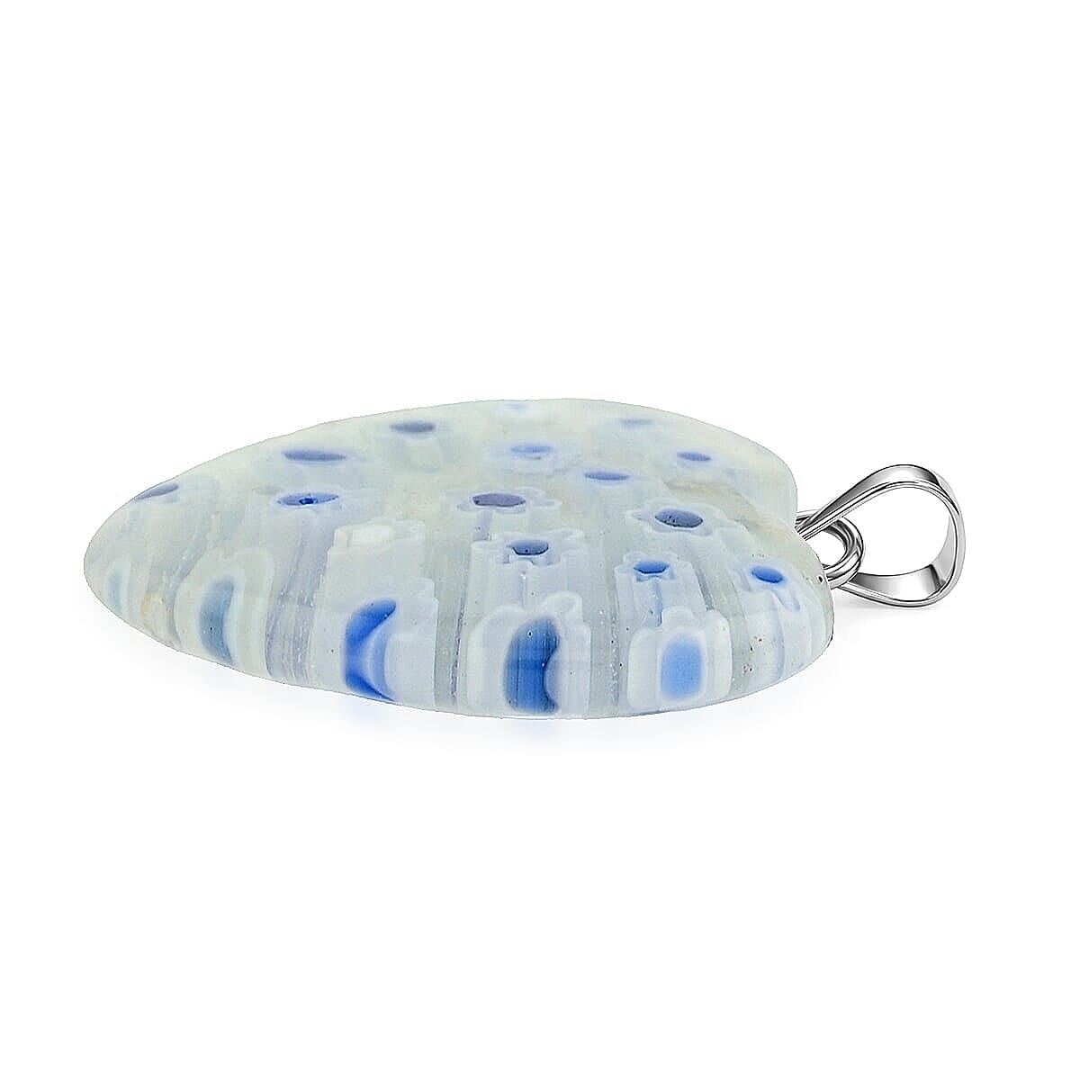 Clear Dark Blue Murano Style Heart Pendant in Silvertone with Stainless Steel Necklace (20 Inches) image number 3