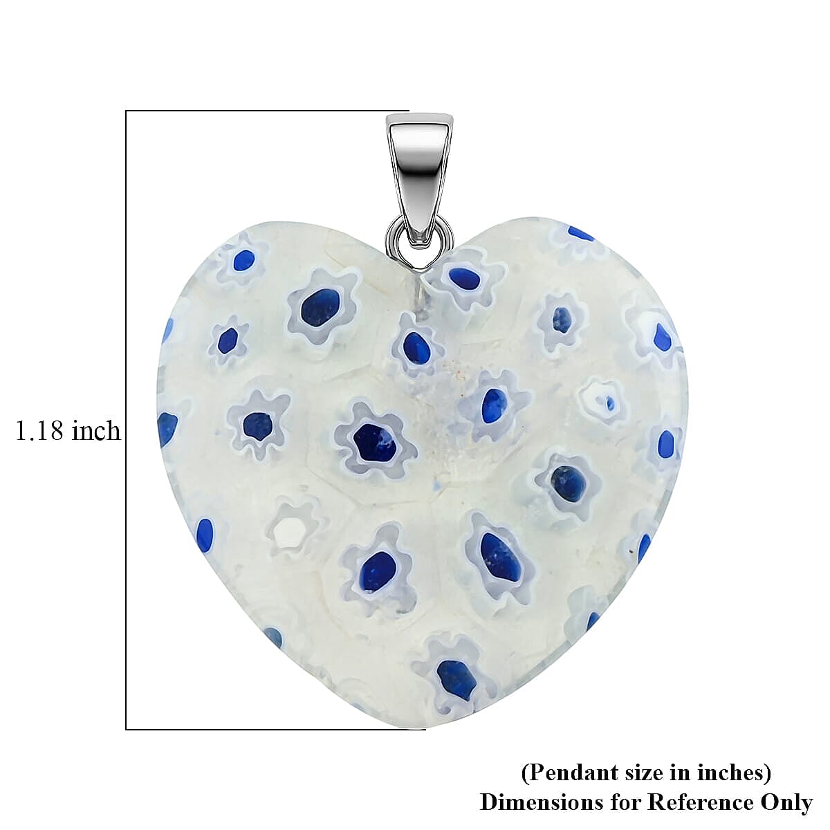 Clear Dark Blue Murano Style Heart Pendant in Silvertone with Stainless Steel Necklace (20 Inches) image number 4