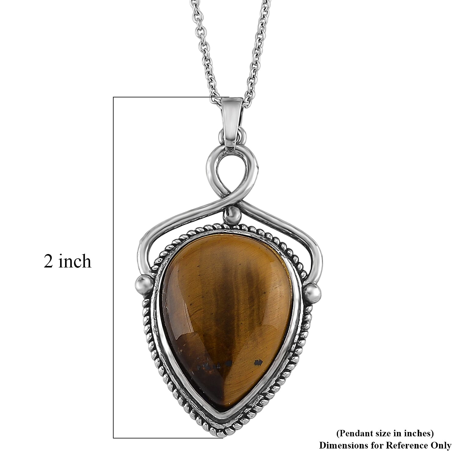 Yellow Tigers Eye 25.00 ctw Pendant in Silvertone with Stainless Steel Necklace 20 Inches