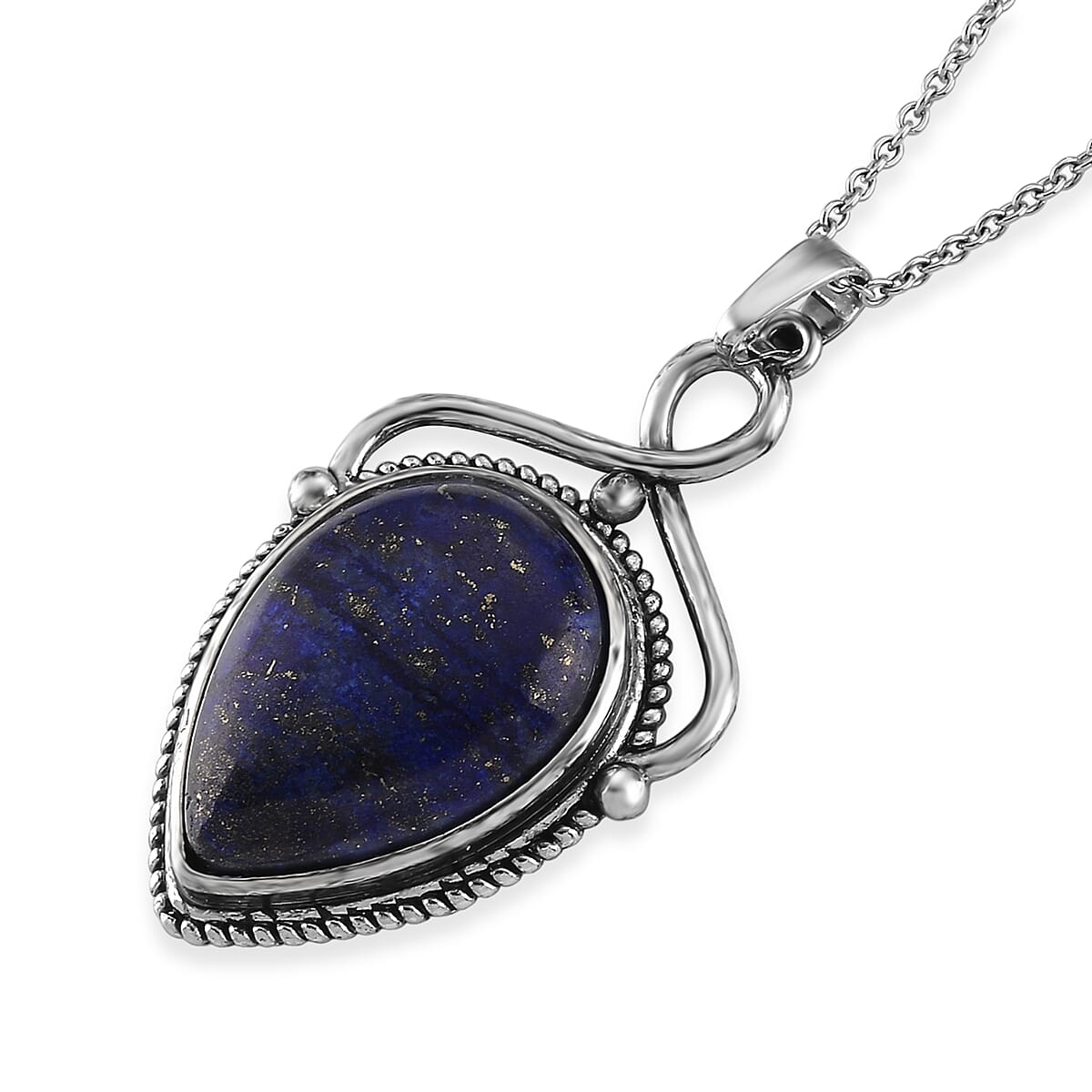 Lapis Lazuli 25.00 ctw Pendant in Silvertone with Stainless Steel Necklace 20 Inches image number 3