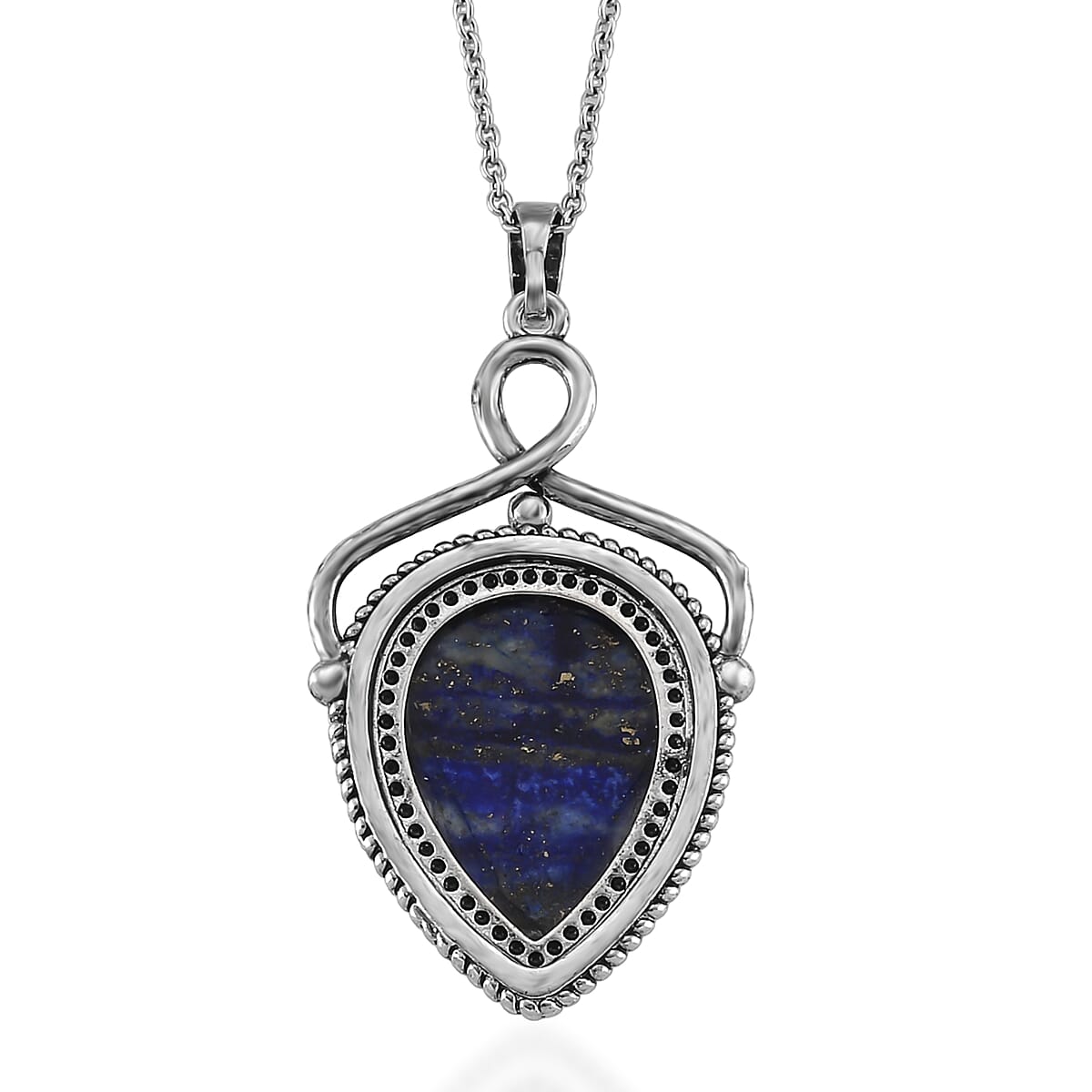 Lapis Lazuli 25.00 ctw Pendant in Silvertone with Stainless Steel Necklace 20 Inches image number 4