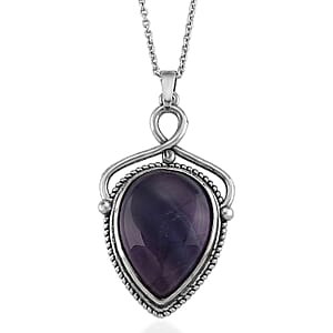 Fluorite 25.00 ctw Pendant in Silvertone with Stainless Steel Necklace 20 Inches