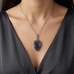 Fluorite 25.00 ctw Pendant in Silvertone with Stainless Steel Necklace 20 Inches