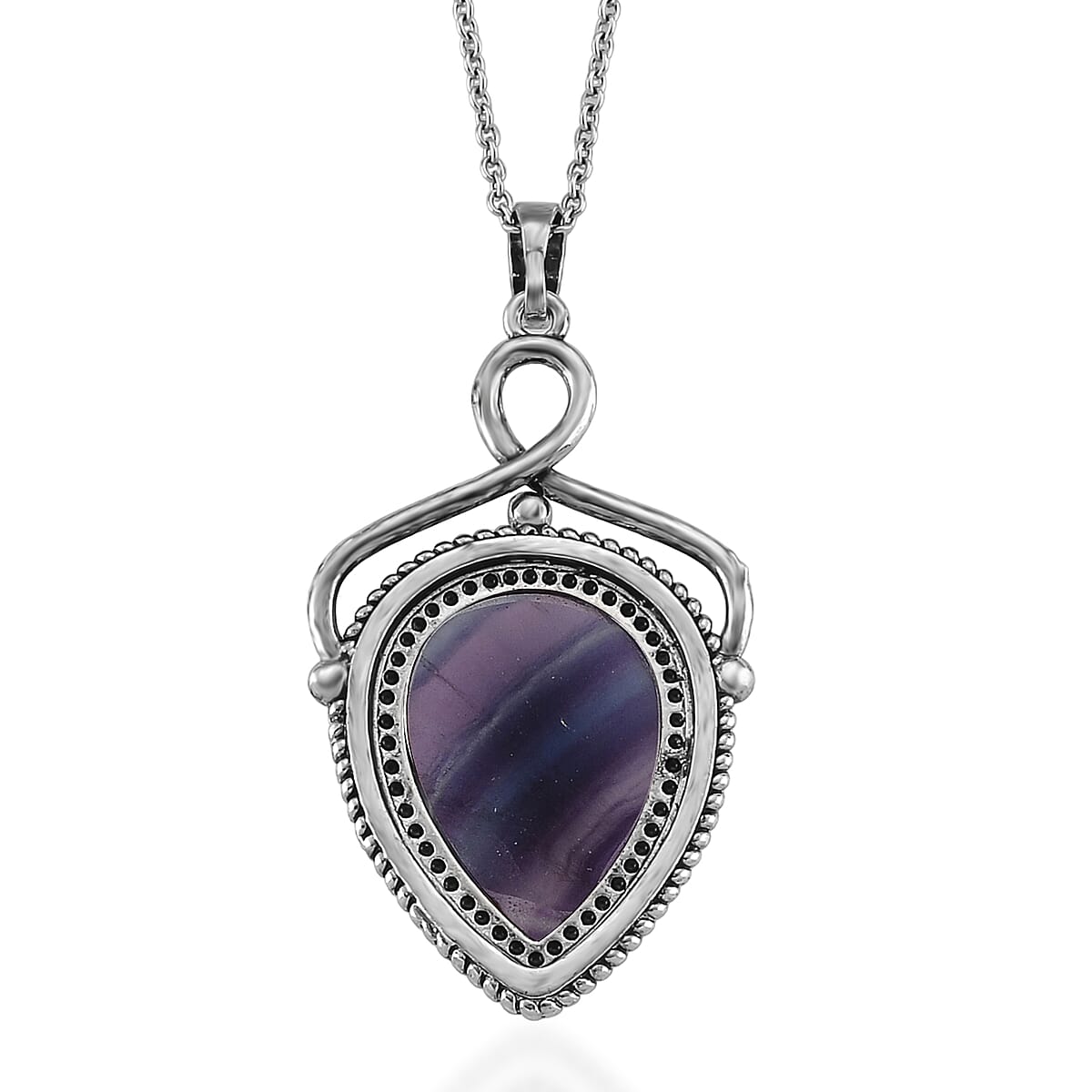 Fluorite 25.00 ctw Pendant in Silvertone with Stainless Steel Necklace 20 Inches image number 4