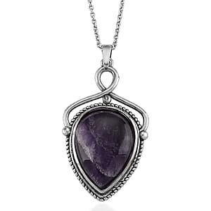 African Amethyst 25.00 ctw Pendant in Silvertone with Stainless Steel Necklace 20 Inches