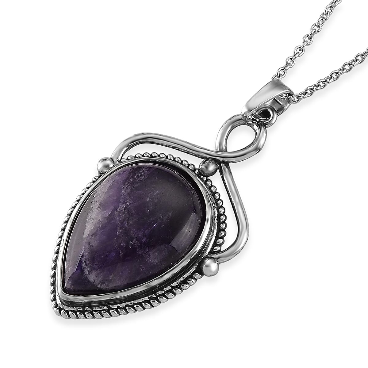 African Amethyst 25.00 ctw Pendant in Silvertone with Stainless Steel Necklace 20 Inches image number 3