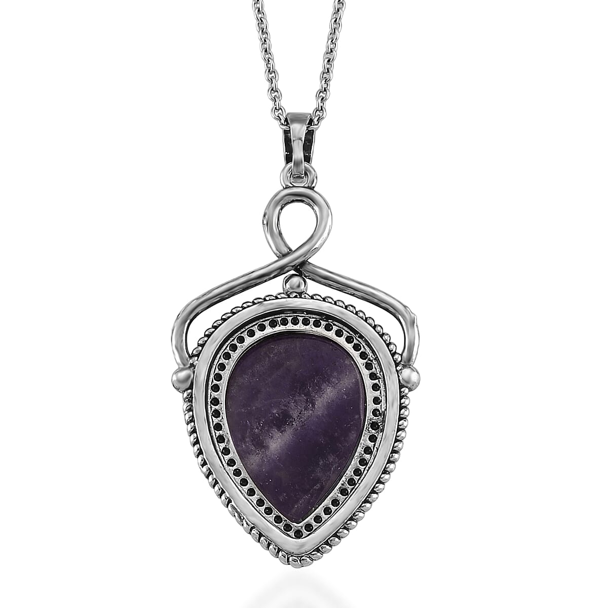 African Amethyst 25.00 ctw Pendant in Silvertone with Stainless Steel Necklace 20 Inches image number 4