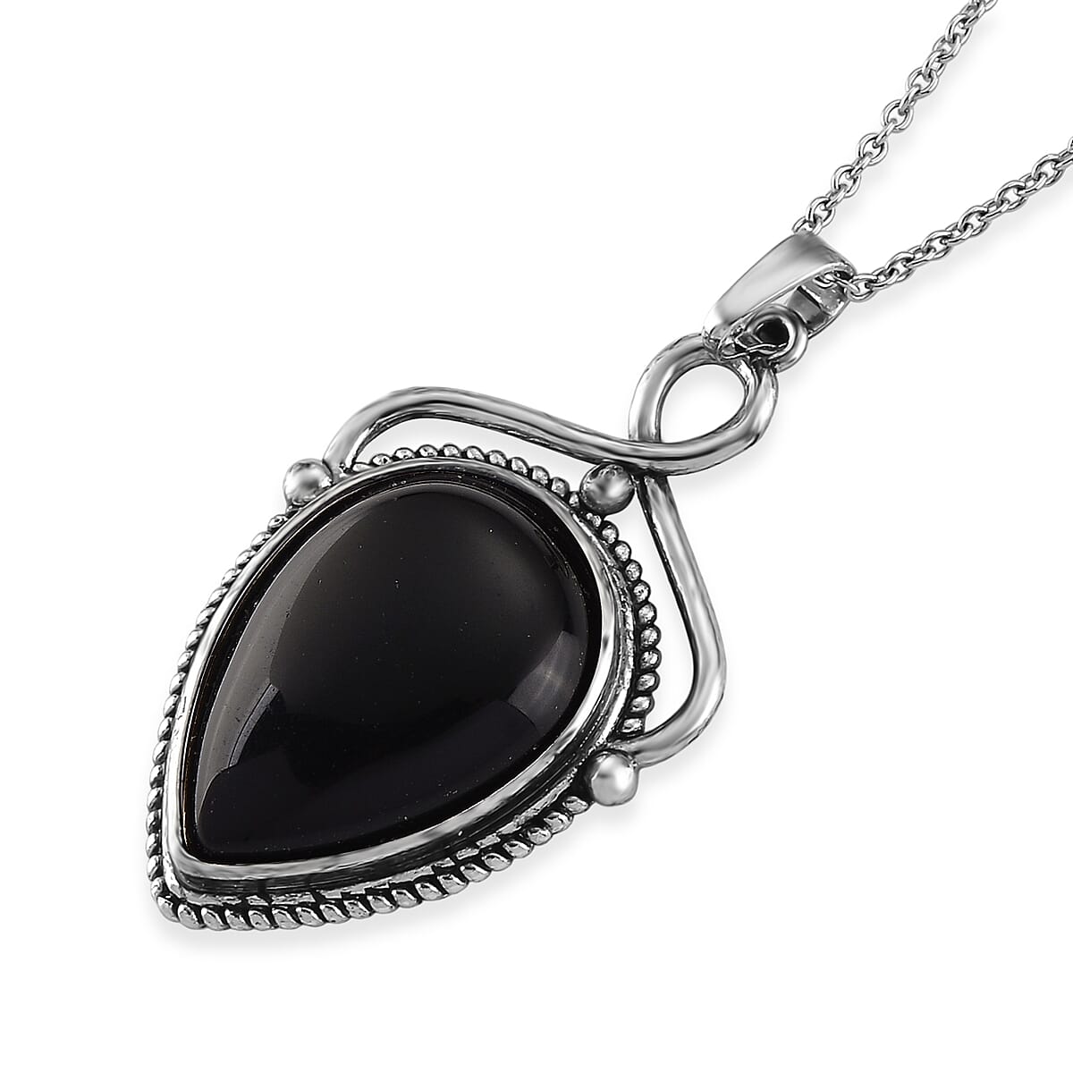 Black Obsidian 25.00 ctw Pendant in Silvertone with Stainless Steel Necklace 20 Inches image number 3