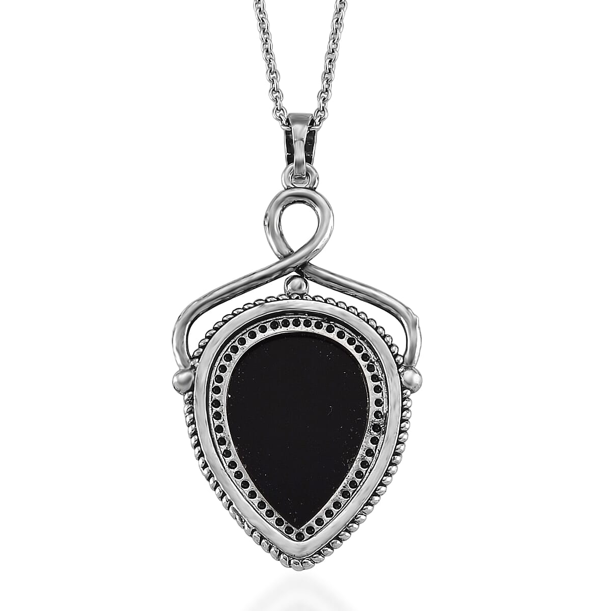 Black Obsidian 25.00 ctw Pendant in Silvertone with Stainless Steel Necklace 20 Inches image number 4