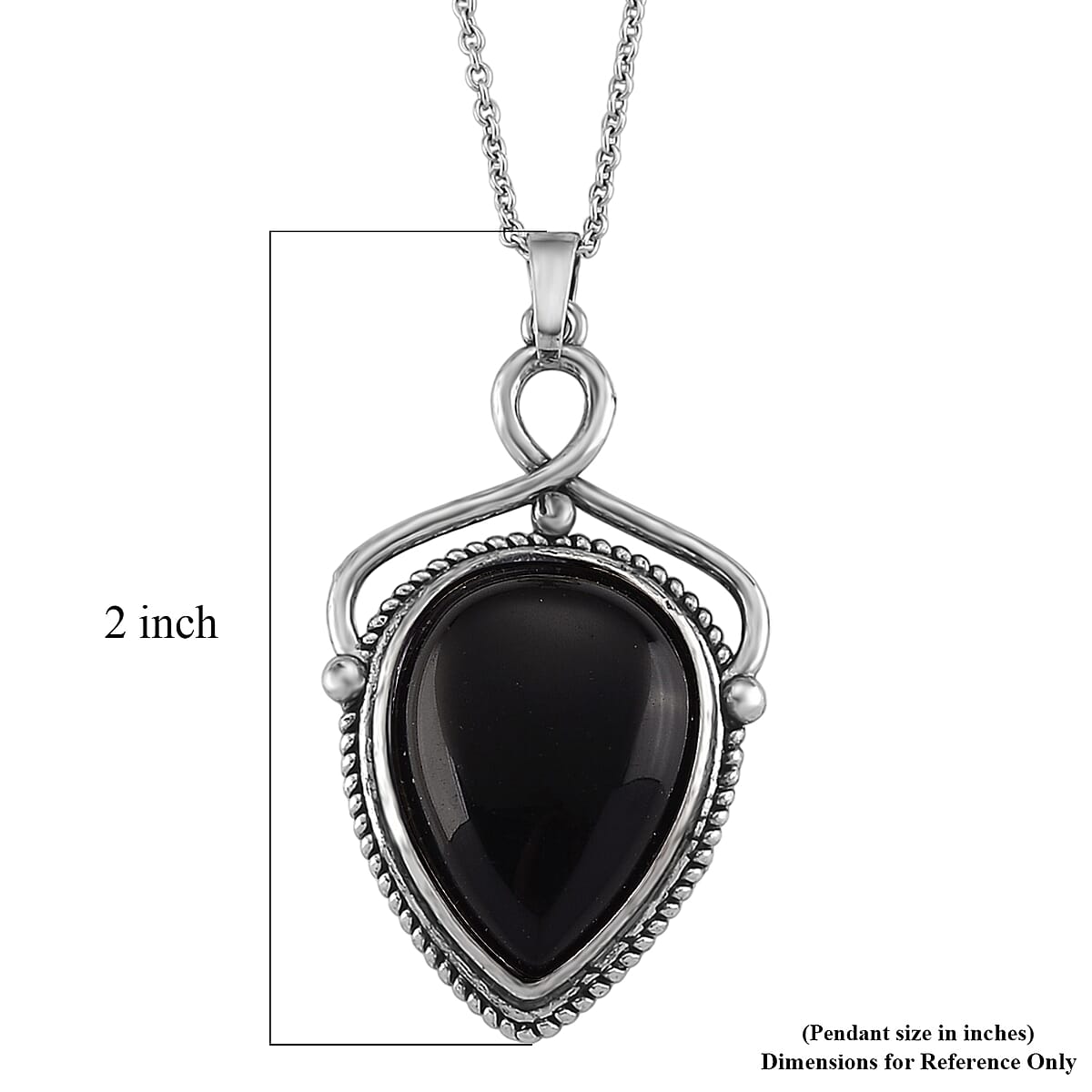 Black Obsidian 25.00 ctw Pendant in Silvertone with Stainless Steel Necklace 20 Inches image number 6