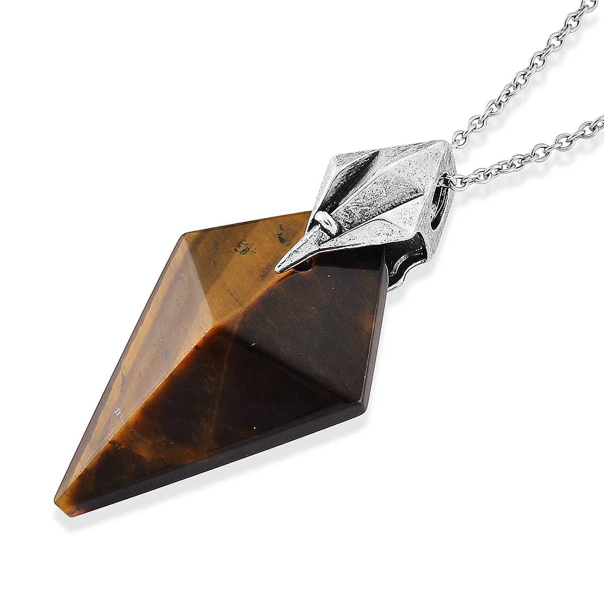 Yellow Tiger's Eye Pendant in Silvertone with Stainless Steel Necklace (20 Inches) image number 3