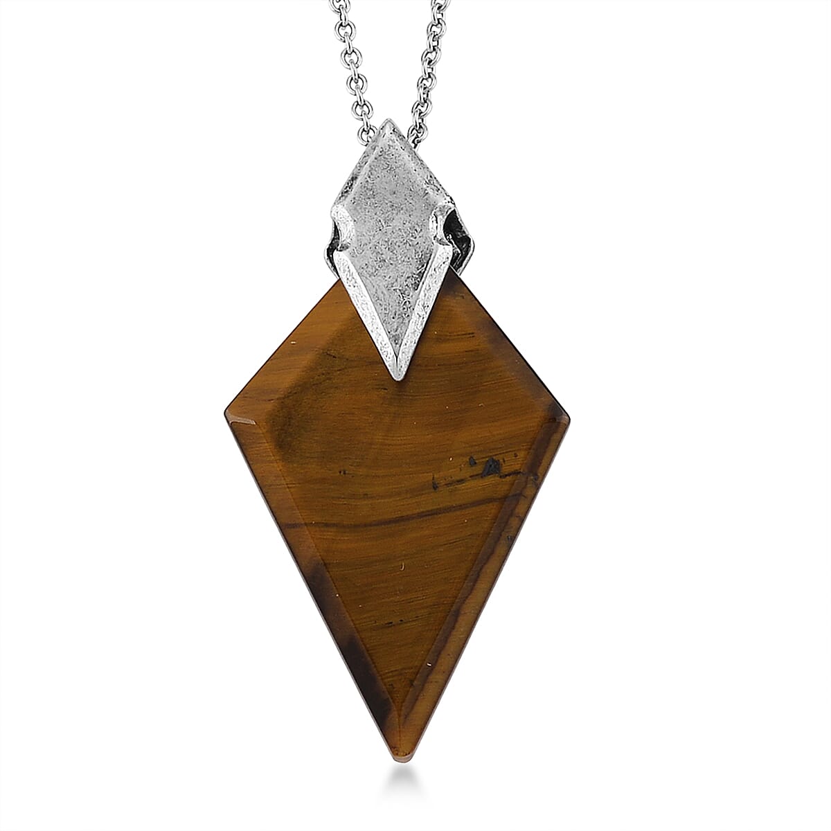 Yellow Tiger's Eye Pendant in Silvertone with Stainless Steel Necklace (20 Inches) image number 4