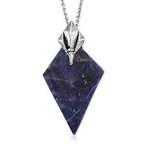Lapis Lazuli 28.00 ctw Pendant in Silvertone with Stainless Steel Necklace 20 Inches