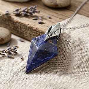 Lapis Lazuli 28.00 ctw Pendant in Silvertone with Stainless Steel Necklace 20 Inches
