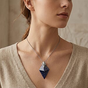 Lapis Lazuli 28.00 ctw Pendant in Silvertone with Stainless Steel Necklace 20 Inches