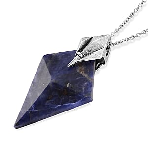Lapis Lazuli 28.00 ctw Pendant in Silvertone with Stainless Steel Necklace 20 Inches