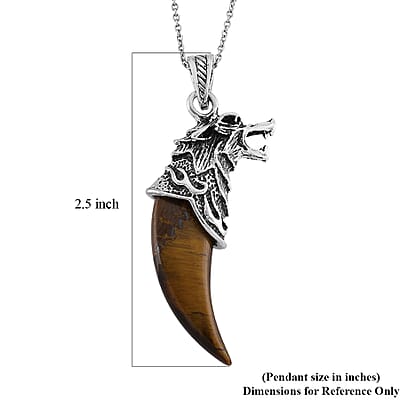 Yellow Tiger's Eye 28.00 ctw Pendant in Silvertone with Stainless Steel Necklace 20 Inches