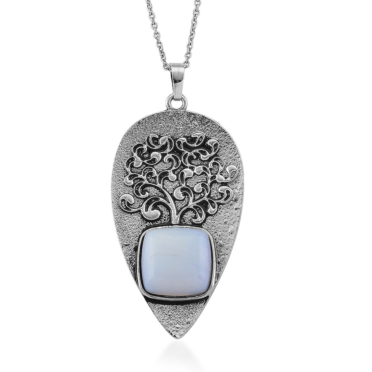 Opalite 15.00 ctw Pendant in Silvertone with Stainless Steel Necklace 20 Inches