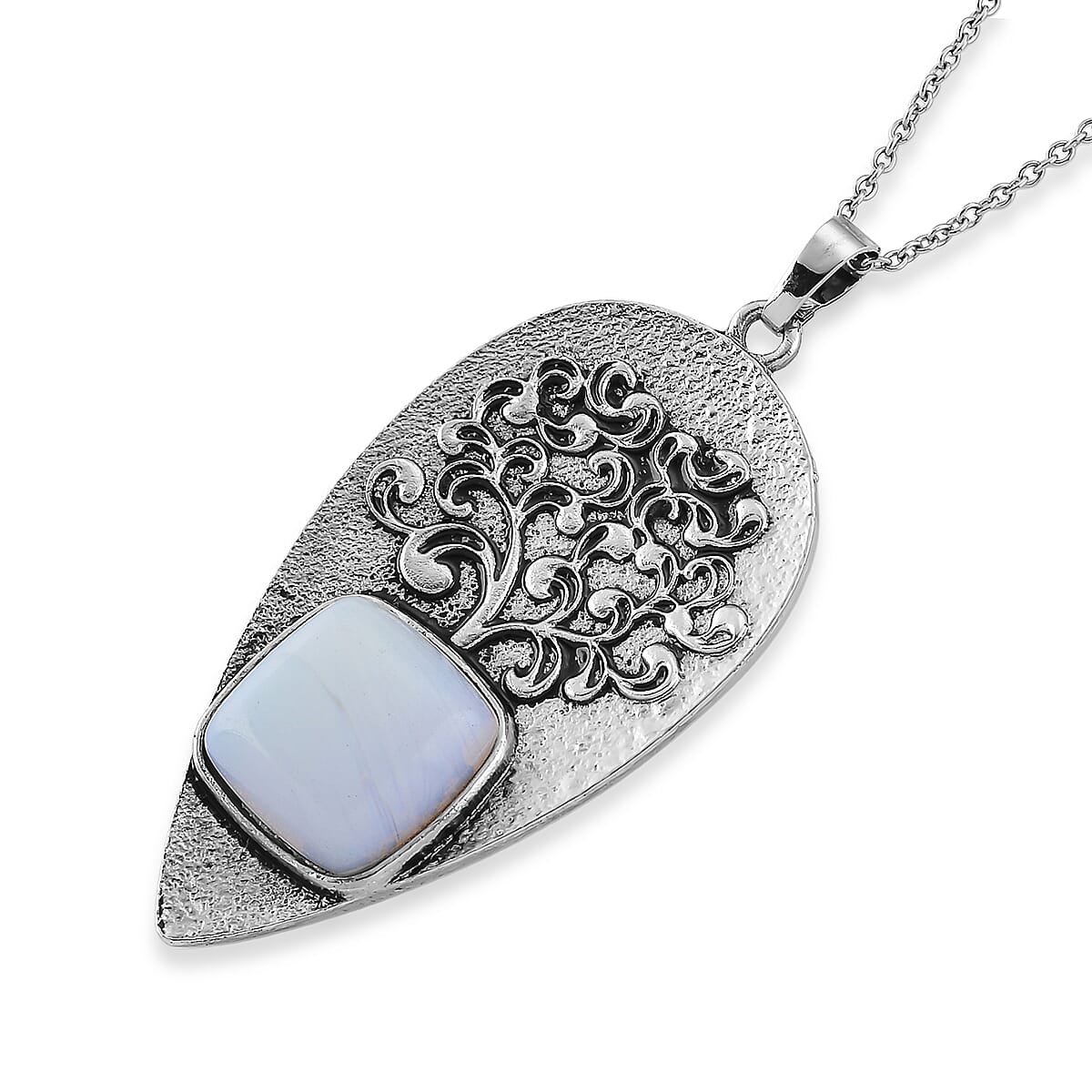 Opalite 15.00 ctw Pendant in Silvertone with Stainless Steel Necklace 20 Inches
