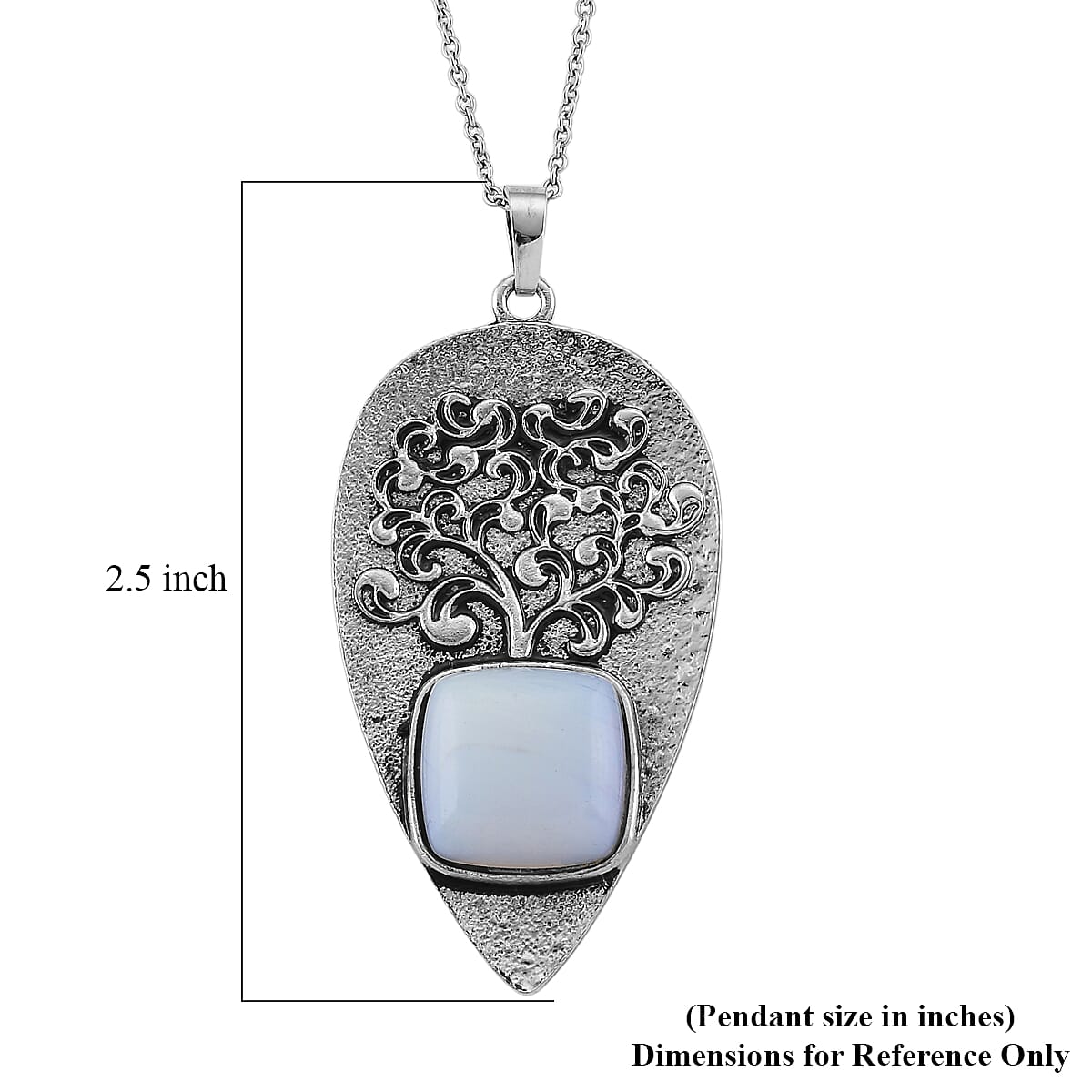 Opalite 15.00 ctw Pendant in Silvertone with Stainless Steel Necklace 20 Inches