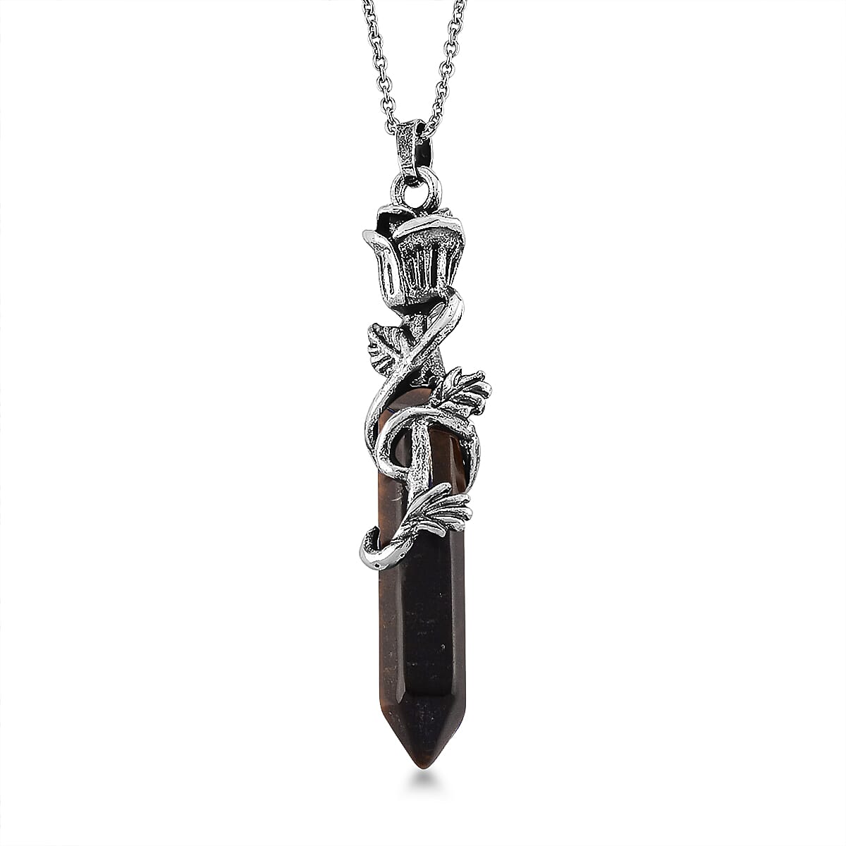 Yellow Tiger's Eye 23.00 ctw Pendant in Silvertone with Stainless Steel Necklace 20 Inches