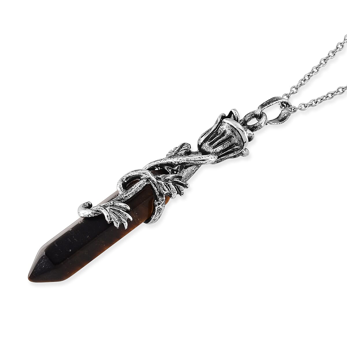 Yellow Tiger's Eye 23.00 ctw Pendant in Silvertone with Stainless Steel Necklace 20 Inches