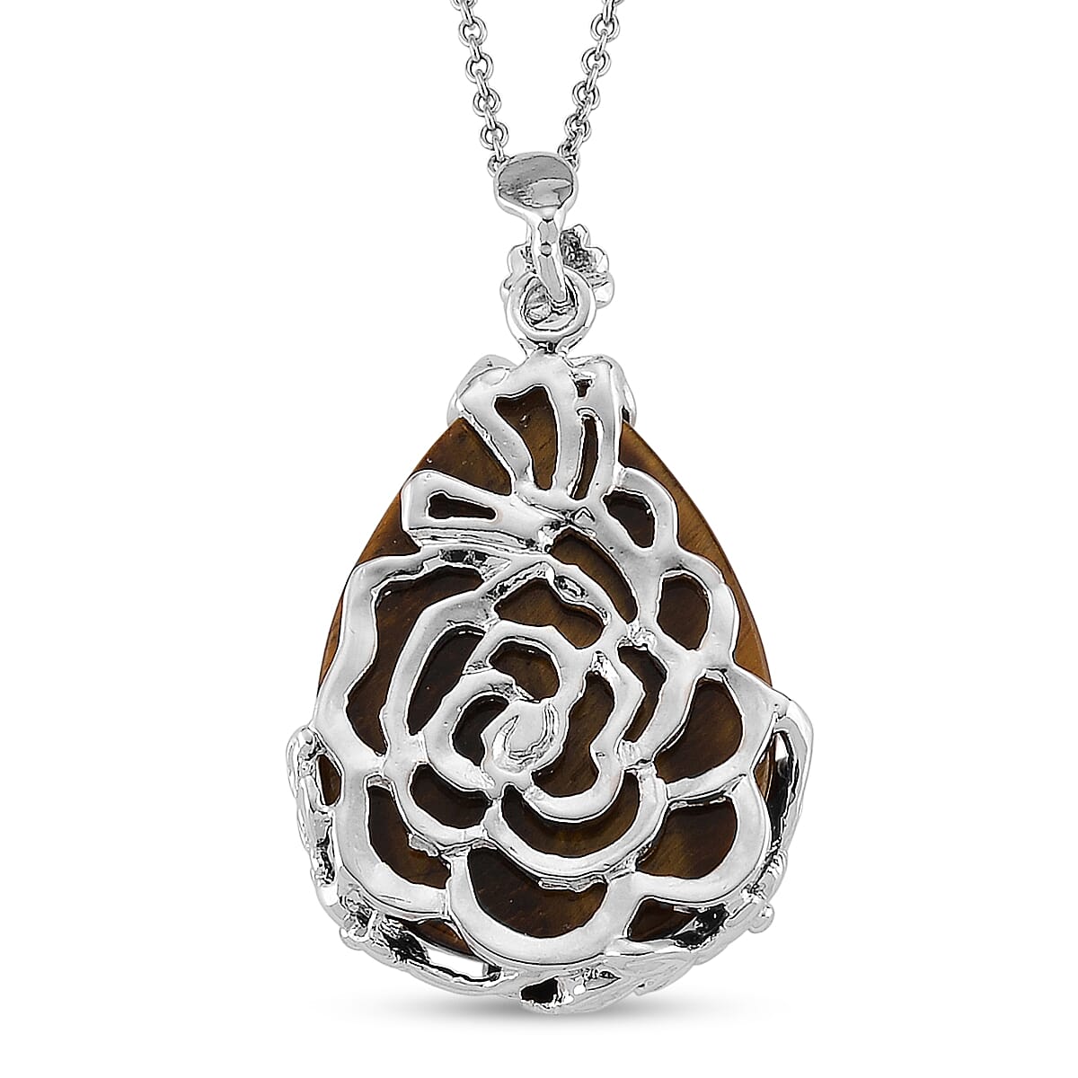 Yellow Tiger's Eye 33.00 ctw Pendant in Silvertone with Stainless Steel Necklace 20 Inches