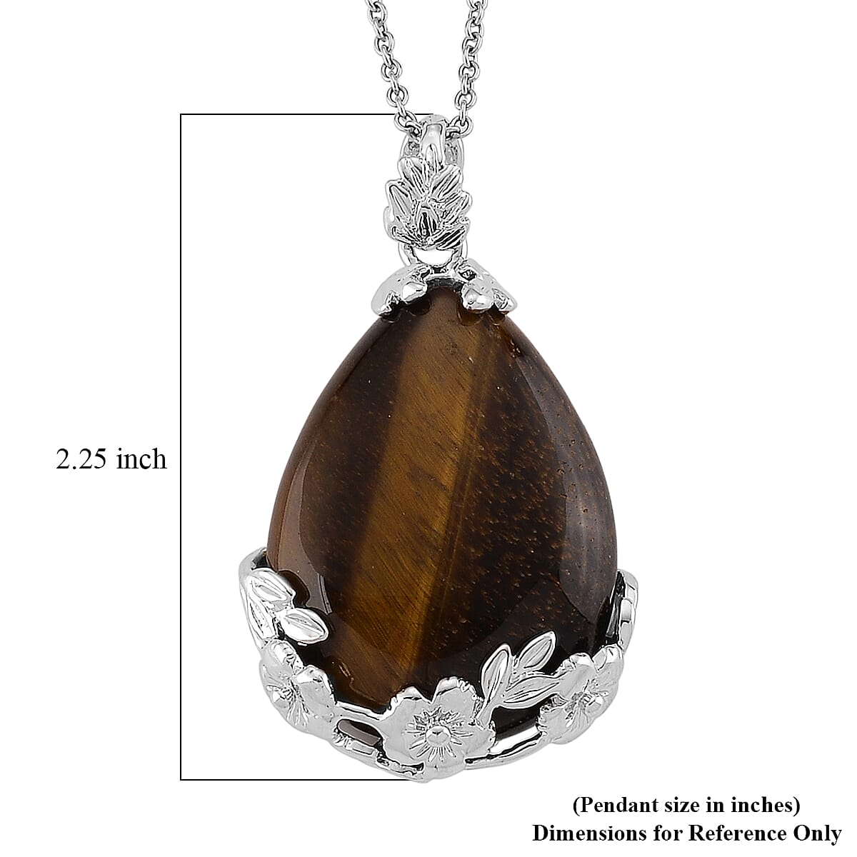 Yellow Tiger's Eye 33.00 ctw Pendant in Silvertone with Stainless Steel Necklace 20 Inches