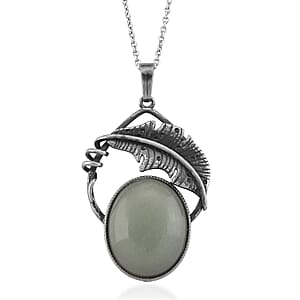 Green Aventurine 28.00 ctw Pendant in Silvertone with Stainless Steel Necklace 20 Inches