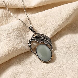 Green Aventurine 28.00 ctw Pendant in Silvertone with Stainless Steel Necklace 20 Inches