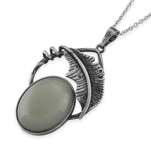 Green Aventurine 28.00 ctw Pendant in Silvertone with Stainless Steel Necklace 20 Inches
