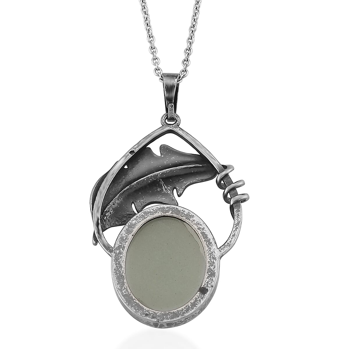 Green Aventurine 28.00 ctw Pendant in Silvertone with Stainless Steel Necklace 20 Inches image number 4